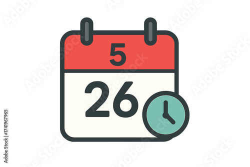 Appointment schedule flat icon. Vector illustration for deadline, event planning, and time management. Calendar with date and clock symbol for reminder or important day concept.