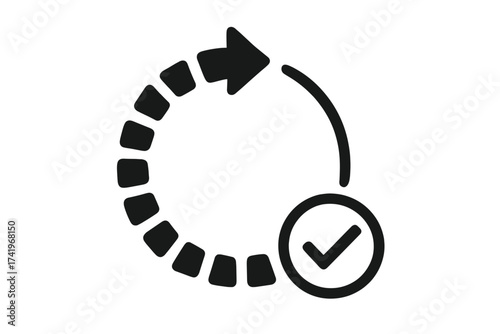 Update icon vector. Loading process and progress bar. System software update or upgrade. Complete, done, and approved check mark symbol. Refresh or reload sign concept.