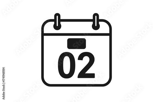 November 02 calendar icon. Date and month symbol. Second day of the month. Schedule, appointment, reminder, event, deadline sign. Web, app ui element vector illustration.