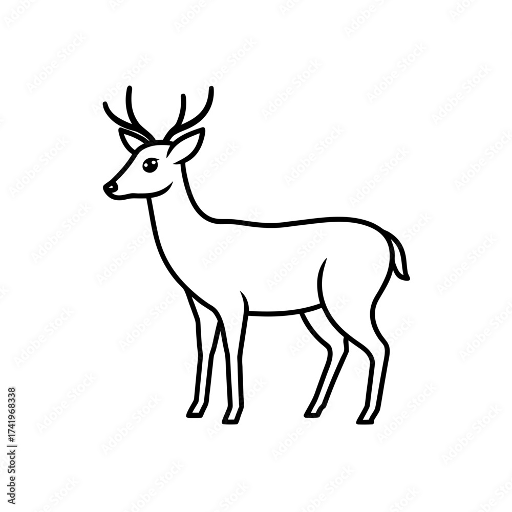Fototapeta premium Standing deer outline drawing on transparent background