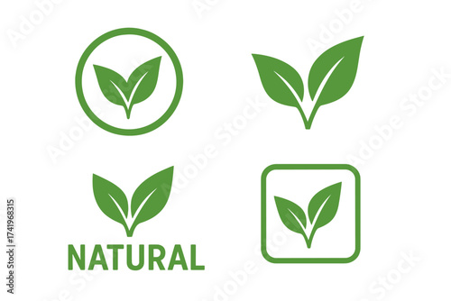Organic label vector set with leaf icon. Natural product sign for bio, eco friendly food. Vegan, healthy food badge. Logo collection. 100% natural sticker and symbol.