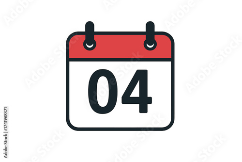 Day 4 calendar icon. Fourth day of the month. Date and time symbol. Concept of schedule, appointment, reminder, planning. Organizer, agenda element. Time management vector.