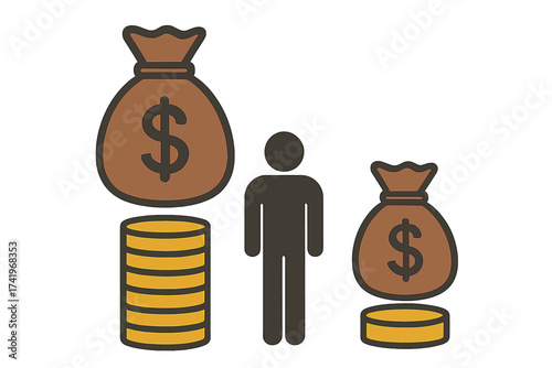 Gender pay gap vector concept. Income inequality between sexes. Salary difference metaphor. Unfair payment, financial disparity, money gap, discrimination in workplace. Social issue.
