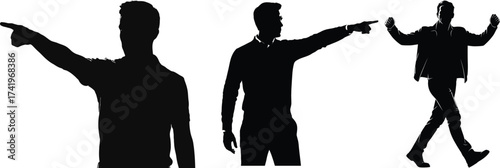 Business casual silhouettes men pointing direction decision making leadership communication action career