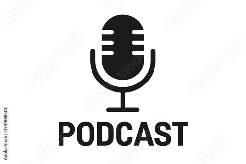Podcast icon with microphone symbol for broadcast, news, and radio streaming. Vector illustration for audio record, voice talk show, media sound interview. Mic logo concept.