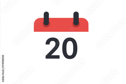November 20 calendar icon. Day twenty symbol on a date page. Vector illustration for event reminder, schedule, appointment, deadline. Flat design graphic for web, app, print.