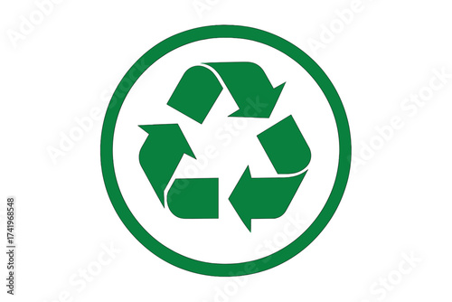 Recycle icon vector symbol. Green recycling circle button illustration. Environmental conservation and ecology concept. Sustainable, zero waste lifestyle logo for package design.
