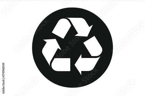 Recycle icon symbol vector illustration. Recycling circle sign with arrows. Ecology & environment conservation concept. Sustainable, zero waste, and reusable materials graphic.