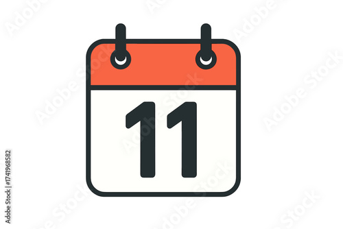 Date 11 on calendar icon vector. Eleventh day of the month. Daily appointment, schedule, or event reminder symbol. Flat design graphic illustration for web and mobile apps.