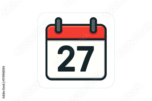 Calendar icon date 27. Day twenty-seven of month. Daily schedule, appointment, reminder, event. Vector illustration isolated. Web pictogram symbol. Organizer plan design.
