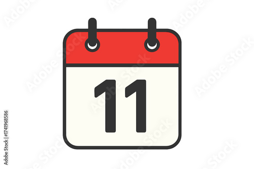 Date 11 on calendar page. Daily calendar icon. Eleventh day of the month. Reminder. Organizer. Schedule. Agenda. Appointment. Event. Plan. Deadline. Time management concept.