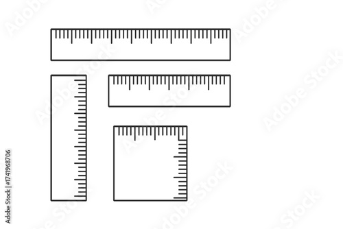 Ruler set in centimeters and millimeters for size measurement. Vector illustration of a school or office tool. Draft and engineering instrument for measuring length. Outline icons.