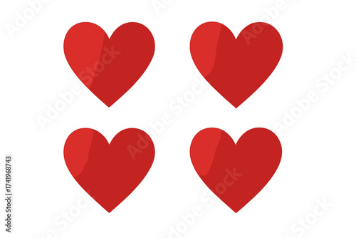 Red paper heart vector icon set. Love symbol for Valentine's day, wedding invitation, greeting card. Folded papercraft or origami style heart shape design element collection.