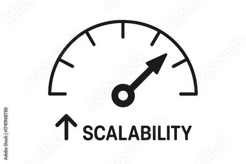 Scalability gauge sign vector. Scalable measurement symbol. Concept for business growth, capacity, and potential. Performance and efficiency meter for development. Speed test icon.