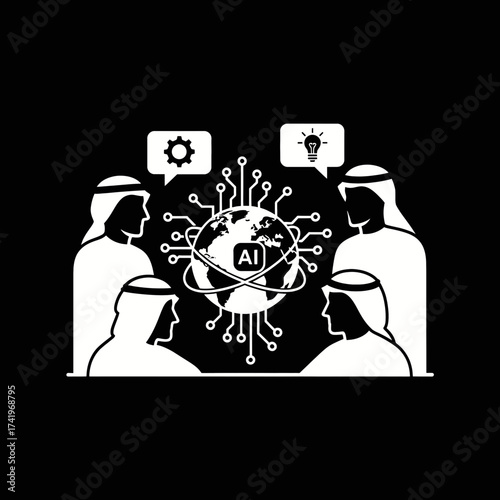 Arabian men discussing AI technology and global innovation.