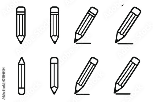 Pencil icon vector set. Simple line art for writing, drawing, editing, or signing. Education, school, office supply symbol. Outline graphic design element. Minimal illustration.