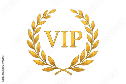 Golden VIP laurel wreath. Very important person luxury emblem. Exclusive icon and premium member sign. Elegant award for winner success. High quality vector illustration.