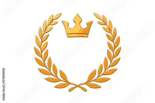 Golden VIP laurel wreath with crown. Very important person emblem. Luxury award icon for winner or champion. Premium quality symbol. First place sign. Success concept vector.