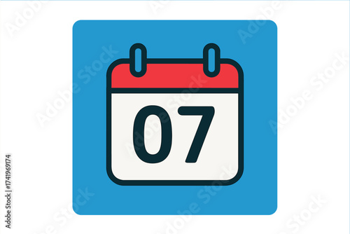 Calendar icon date 7. Seventh day of the month. Daily schedule, planner. Appointment, event, reminder, deadline. Time management concept. Vector graphic for web, app, ui.