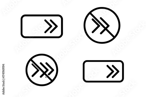 Skip Ad button icon set for video player UI. Fast forward and avoid advertisement symbol collection. Vector line icons for web, app interface design. Media streaming concept.