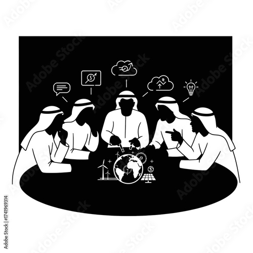 Arab leaders discussing global energy and sustainability solutions.