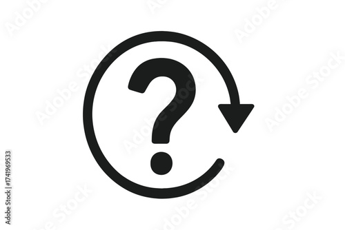 Uncertainty and confusion icon. Question mark with circular arrow symbol. Concept of problem solving, query, help, support and frequently asked questions. FAQ sign vector.