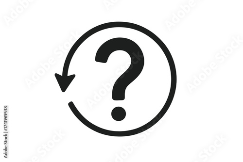 Uncertainty and confusion icon. Question mark in circular arrow. Reload and refresh symbol. Concept of problem solving, support, help, FAQ, doubt, and thinking process.