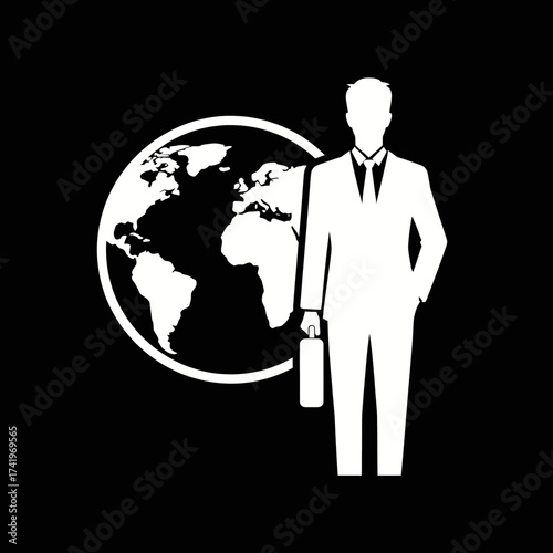Business professional with briefcase and world globe global business concept.