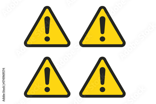 Set of warning signs. Triangle with exclamation symbol. Danger sign vector illustration. Attention icon isolated on transparent background. Hazard, risk, safety, error concept.
