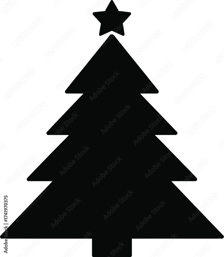 Obraz premium Simple black christmas tree graphic with a star on transparent background silhouette
