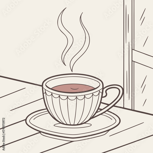 Stylized steaming cup of coffee for a cozy break, evokes warmth and relaxation, perfect for a modern cafe or blog design, originally a scalable vector graphic