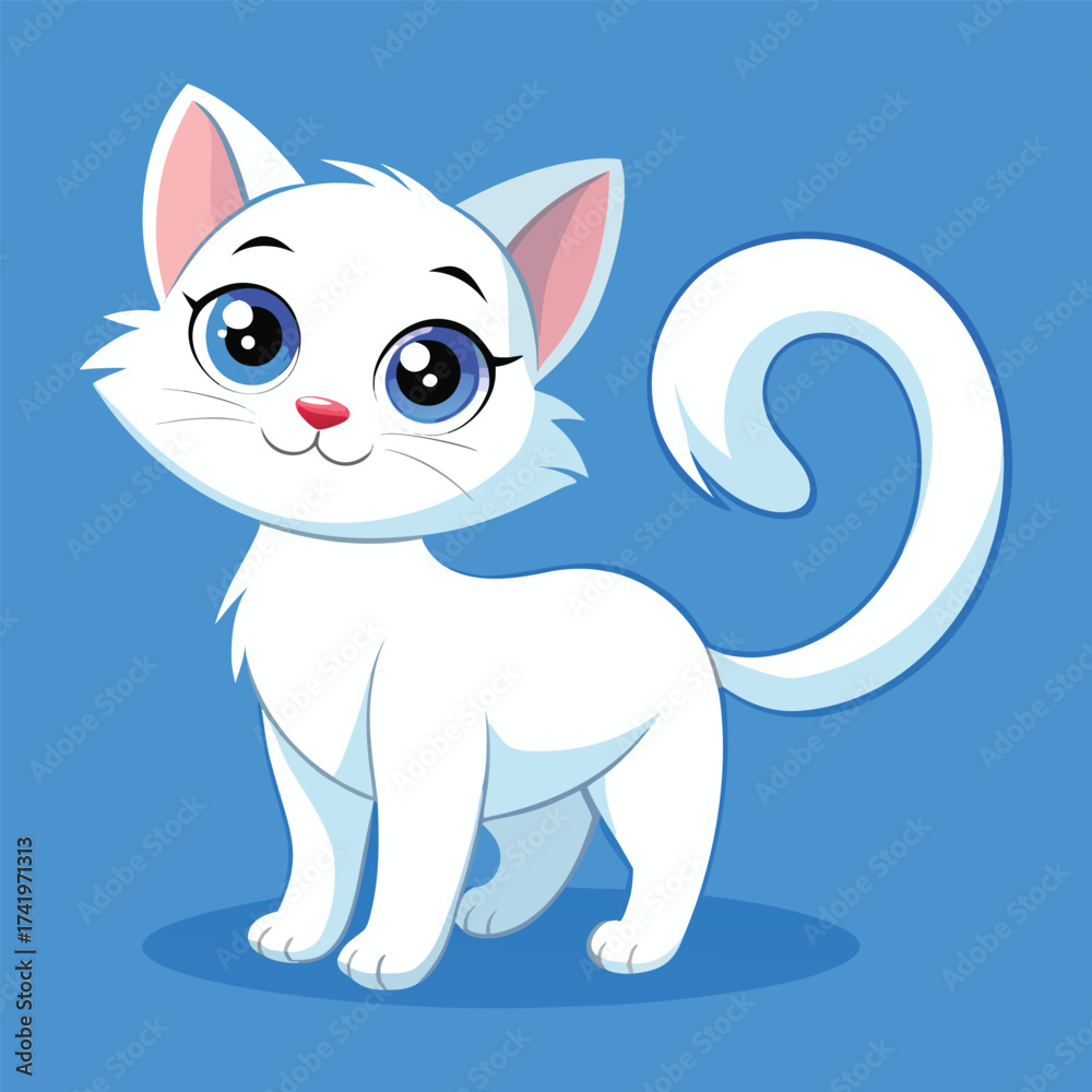 Obraz premium cat vector, Smiling Kawaii Cat Vector, Cute Cat Vector,Adorable Cartoon Kitty with Blue Eyes,Happy White Cat with Blue Stripes,Cute Cartoon Kitten with Blue Eyes, cat cartoon,cat design, cat concept, 