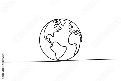 Globe in single line drawing style simple world map outline vector for contemporary design
