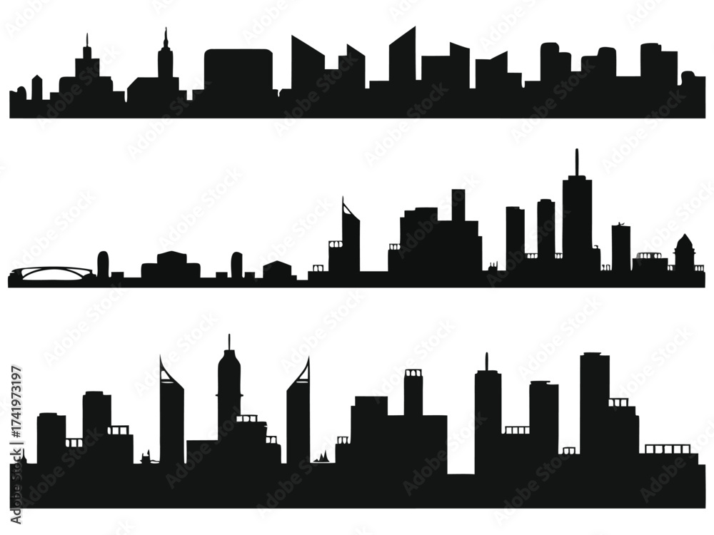 Naklejka premium City Silhouettes illustrated on white