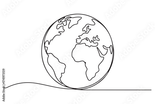 Globe in single line drawing style simple world map outline vector for contemporary design
