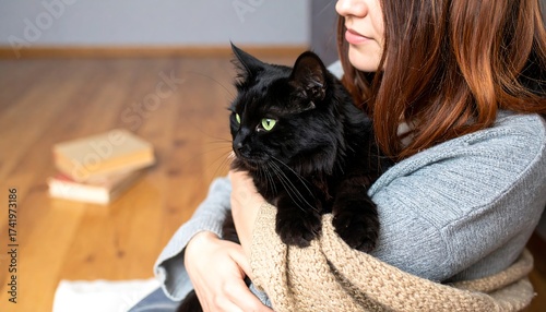 Woman Holding Cat Home