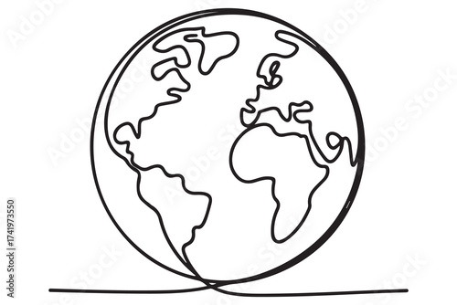 Globe in single line drawing style simple world map outline vector for contemporary design

