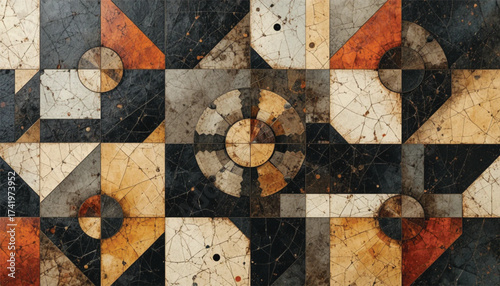 Geometric mosaic pattern inspired by Bauhaus design. Ai Generate 