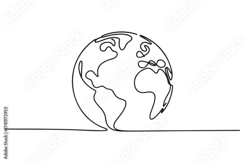 Hand drawn one line earth globe vector outline illustration for global concept design
