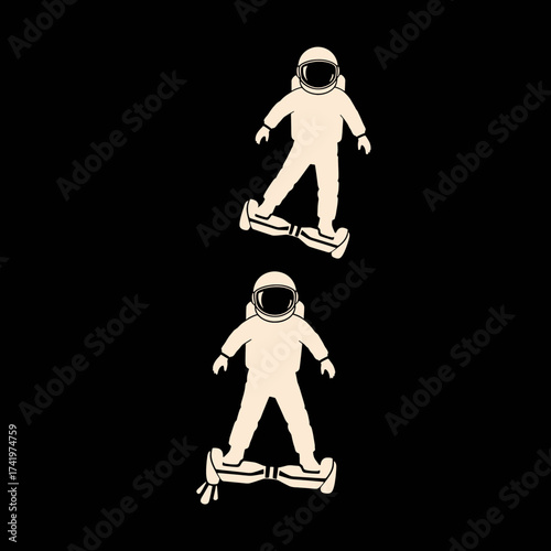 Astronauts Hoverboarding in Space Futuristic Transportation Concept.