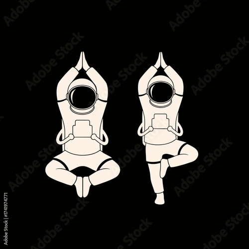 Astronauts in Yoga Poses Cosmic Calm and Balance in Space.