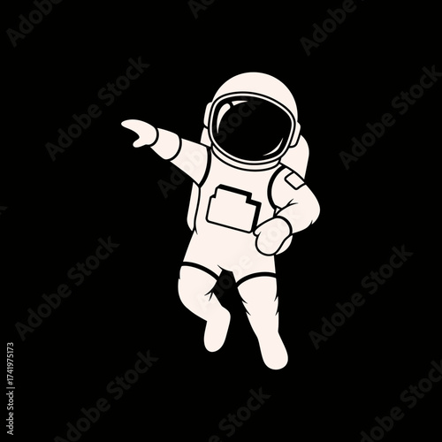 Astronaut in space suit pointing towards the right side.