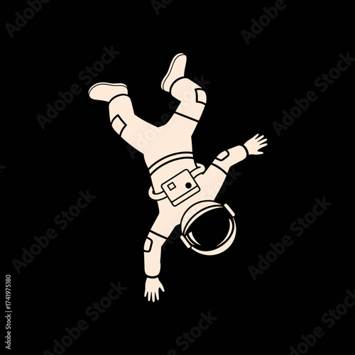 Astronaut in zero gravity floating in space with a black background.