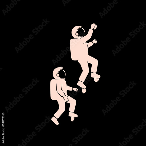 Astronauts floating in space exploring the cosmos space travel concept illustration.