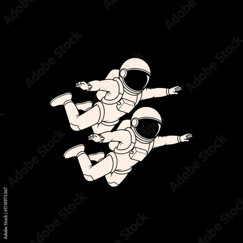 Two astronauts floating in space a cosmic adventure zero gravity.