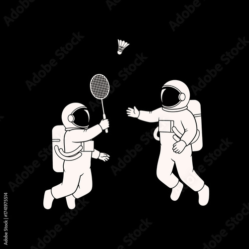 Astronauts playing badminton in space a fun and creative illustration.