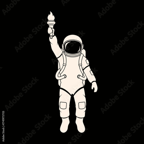 Astronaut holding a torch in space a symbol of exploration and discovery.