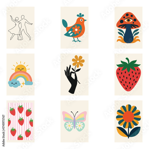 Maximalist Home Decor Clipart Eclectic Retro Modern Abstract Wall Art Collection