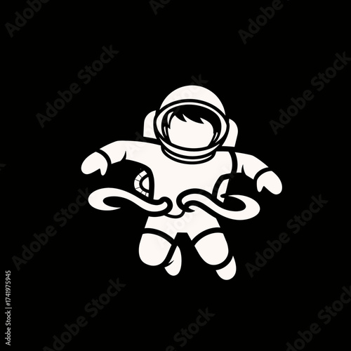 Astronaut floating in space with a black background.