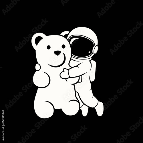 Astronaut hugging a teddy bear a heartwarming illustration.